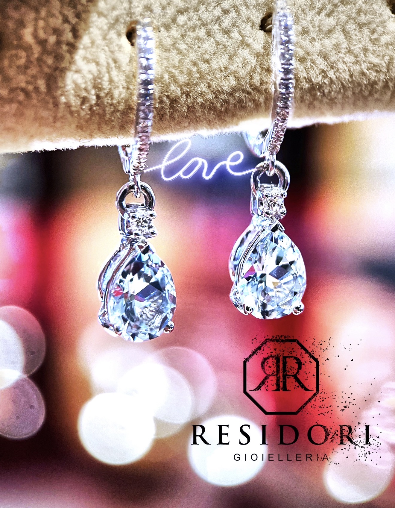 Orecchini diamanti e acqua marina